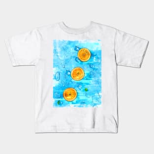 Oranges & Melting Ice Blocks Bright Blue - For Fruit Lovers. Kids T-Shirt